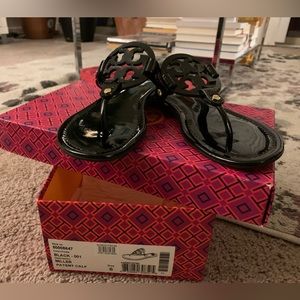 Tory Burch 'Miller' Sandal, Black Patent Calf womens size 8